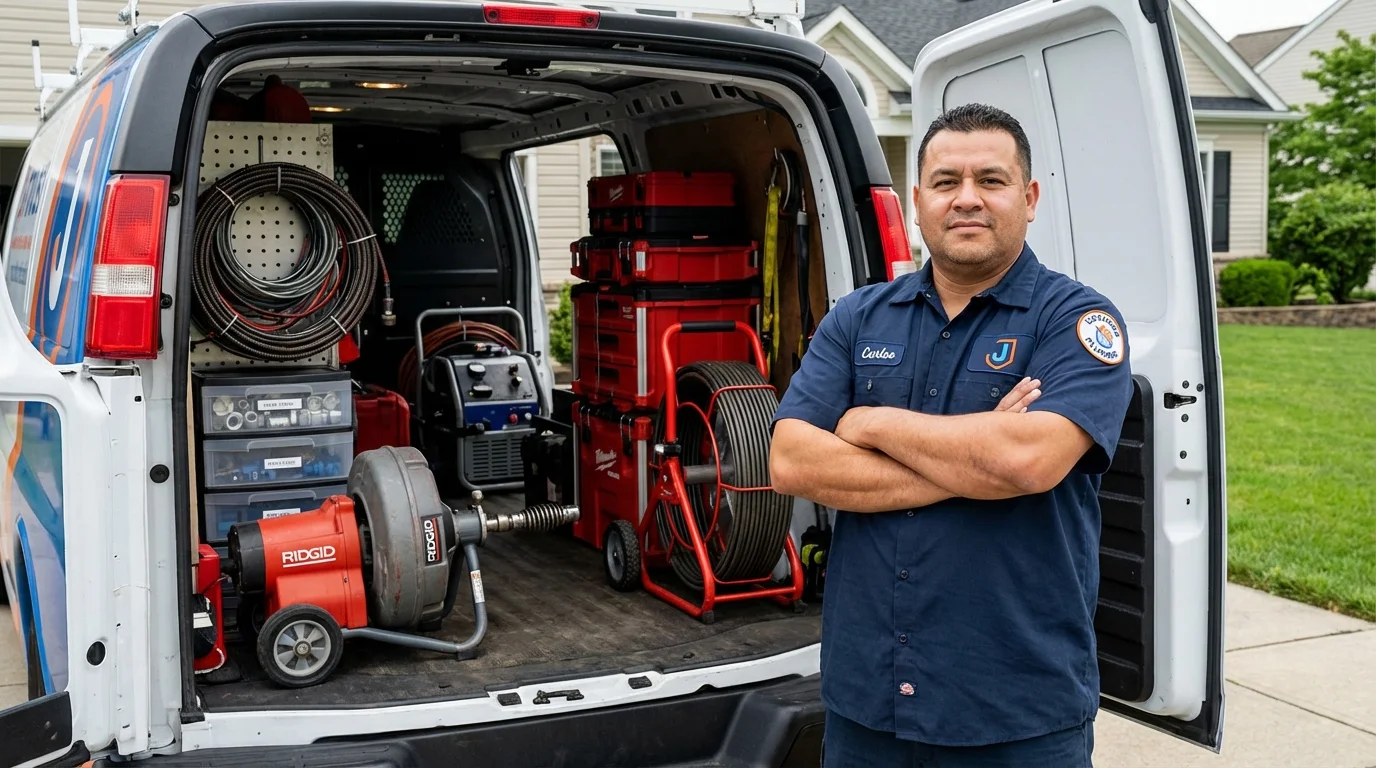 Professional drain cleaning equipment and Johns Plumbing LLC plumber in Frazeysburg