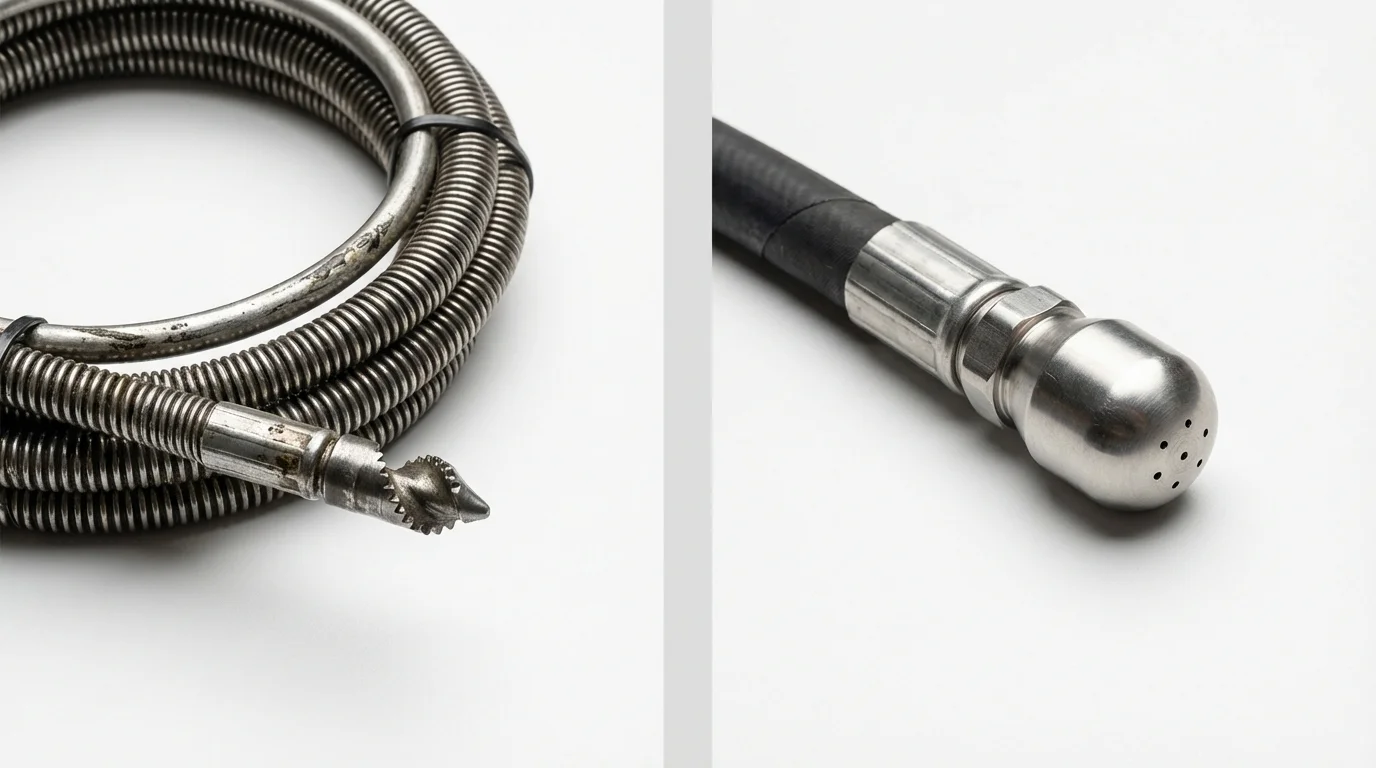 Drain snake cable and hydro jetting nozzle used for drain cleaning in Frazeysburg, OH
