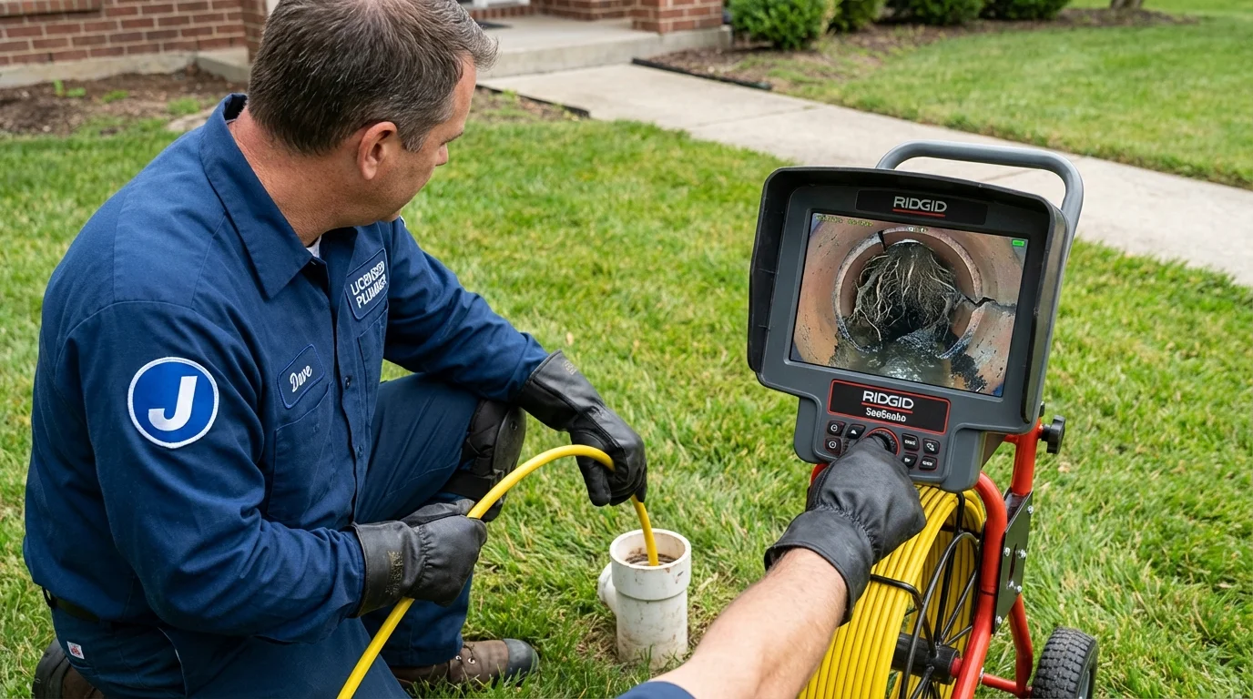 Sewer camera inspection being performed by Johns Plumbing LLC in Frazeysburg