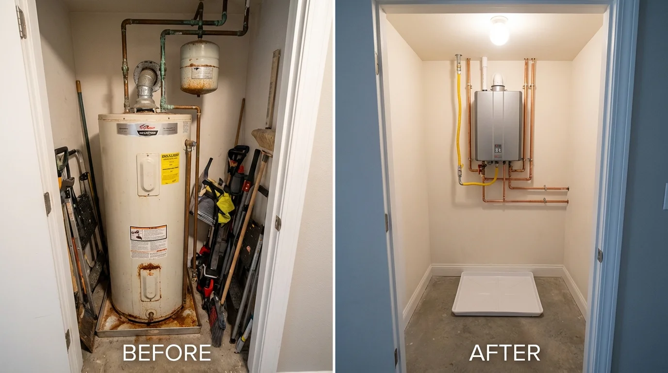 Tank water heater versus wall-mounted tankless unit comparison for Frazeysburg, OH homeowners