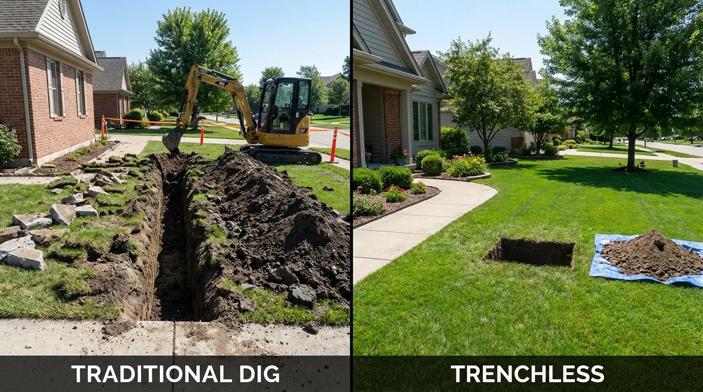 Trenchless sewer repair with minimal yard damage versus traditional excavation in Frazeysburg, OH